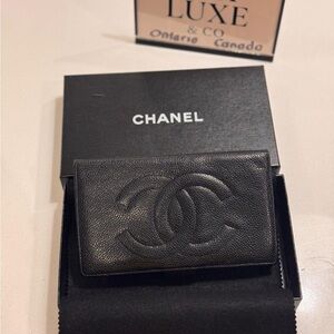 CHANEL Black Leather Long Wallet